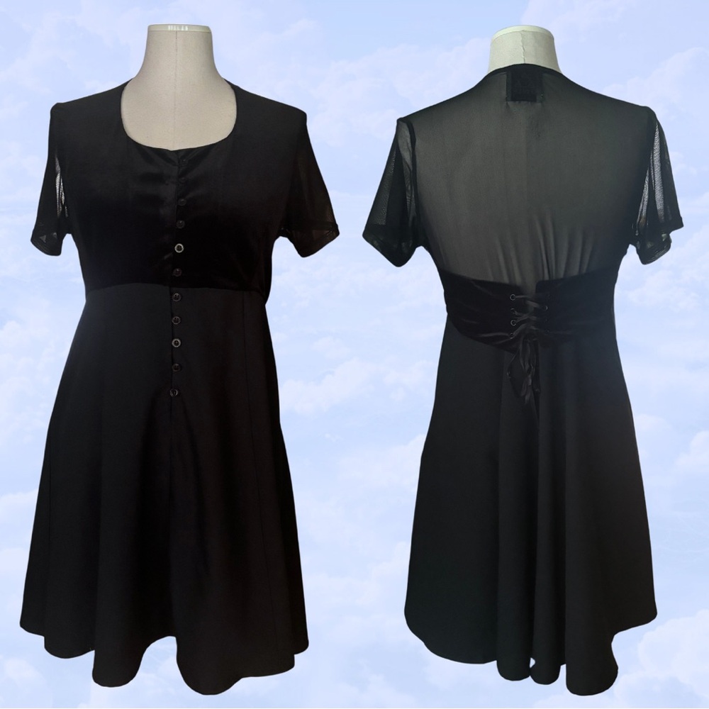 UNIF Sheer and Velvet Black Babydoll Dress Corset Empire Waist size Large Goth